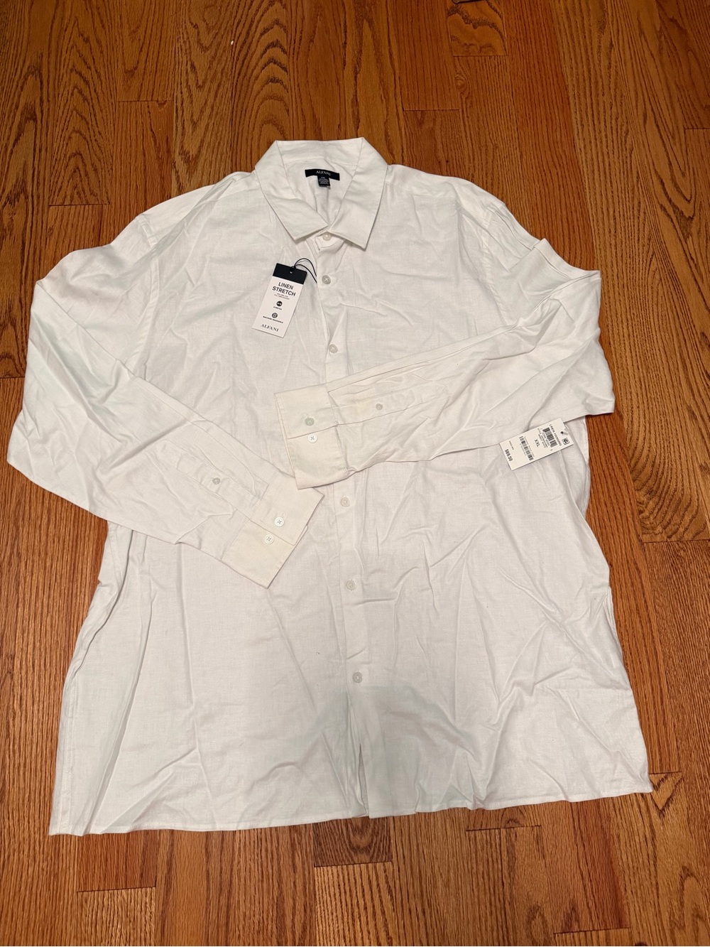 Alfani Men's White Long-Sleeve Linen Button-Up Shirt